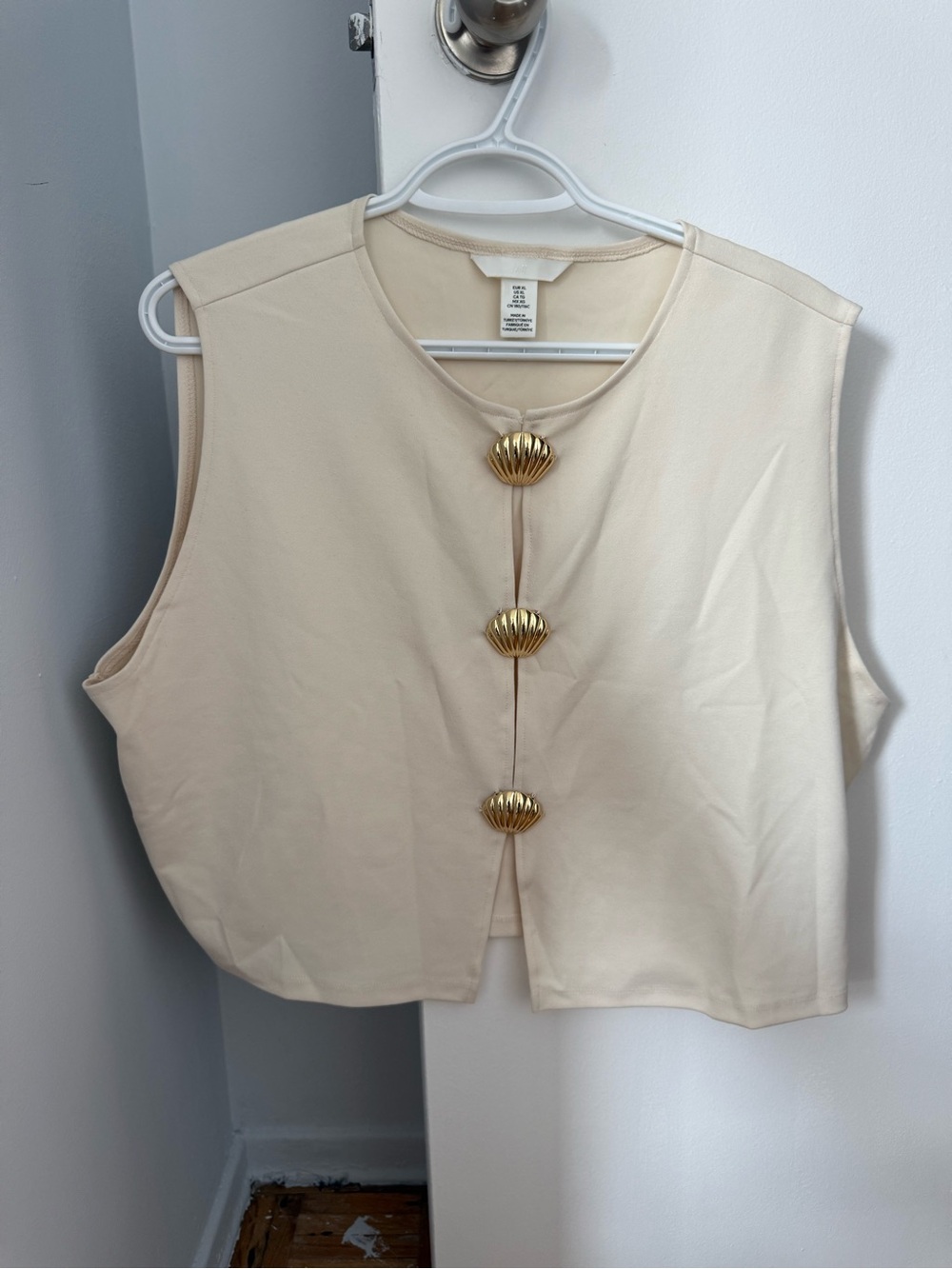 H&M Cream Sleeveless Tank Top with Decorative Gold Buttons